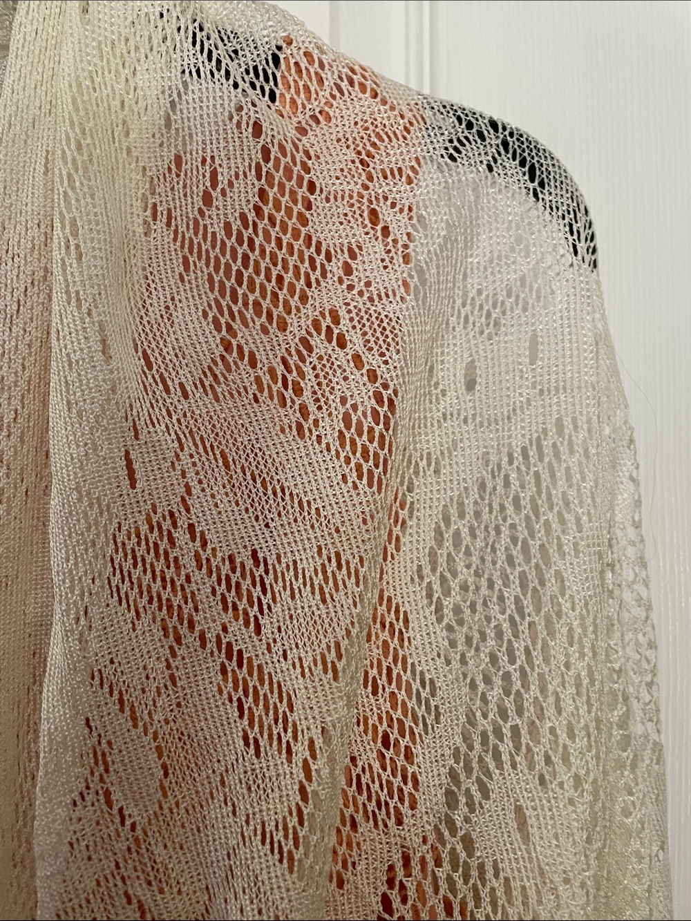 Cream Lacey Fringed Shawl OS - Picture 3 of 3